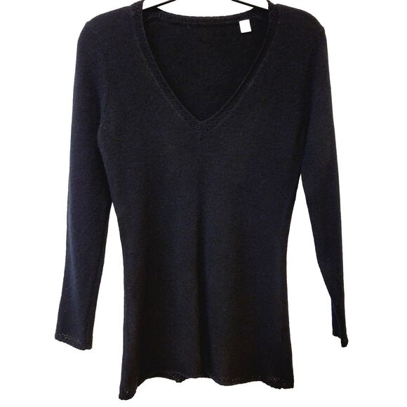 100% Cashmere V-neck Black Azure Finish Long Sleeve Women Sz XS Sweater - Picture 5 of 9